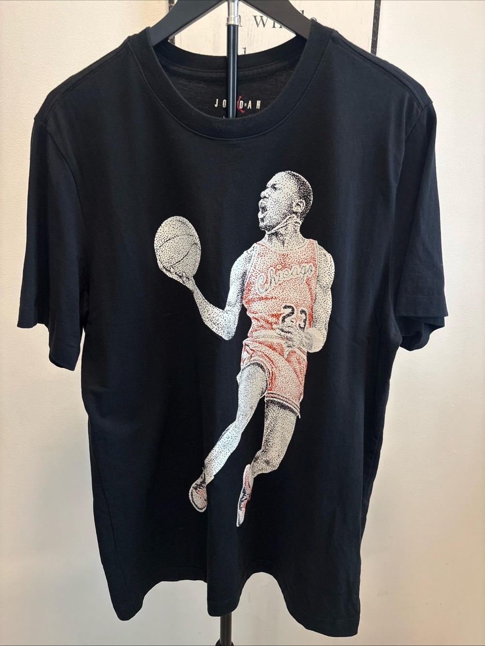 Jordan Black Tee with Red-Accent Chicago Basketball Graphic